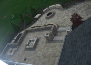 aerial view of a large stonework patio