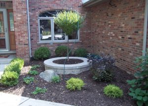 landscaping project with colorful flowers and bushes